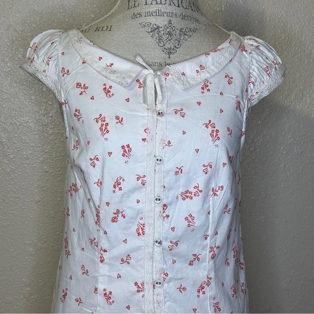 Free People Beasley Mini Dress Floral White Red Dress Peter Pan Collar Small
